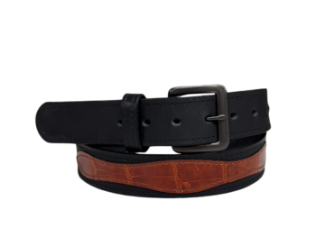 Standard Black Leather Belt with Cognac Gator
