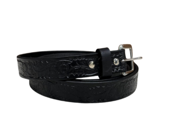 Black Floral Leather Belt