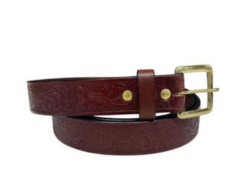 Brown Floral Design Leather Belt