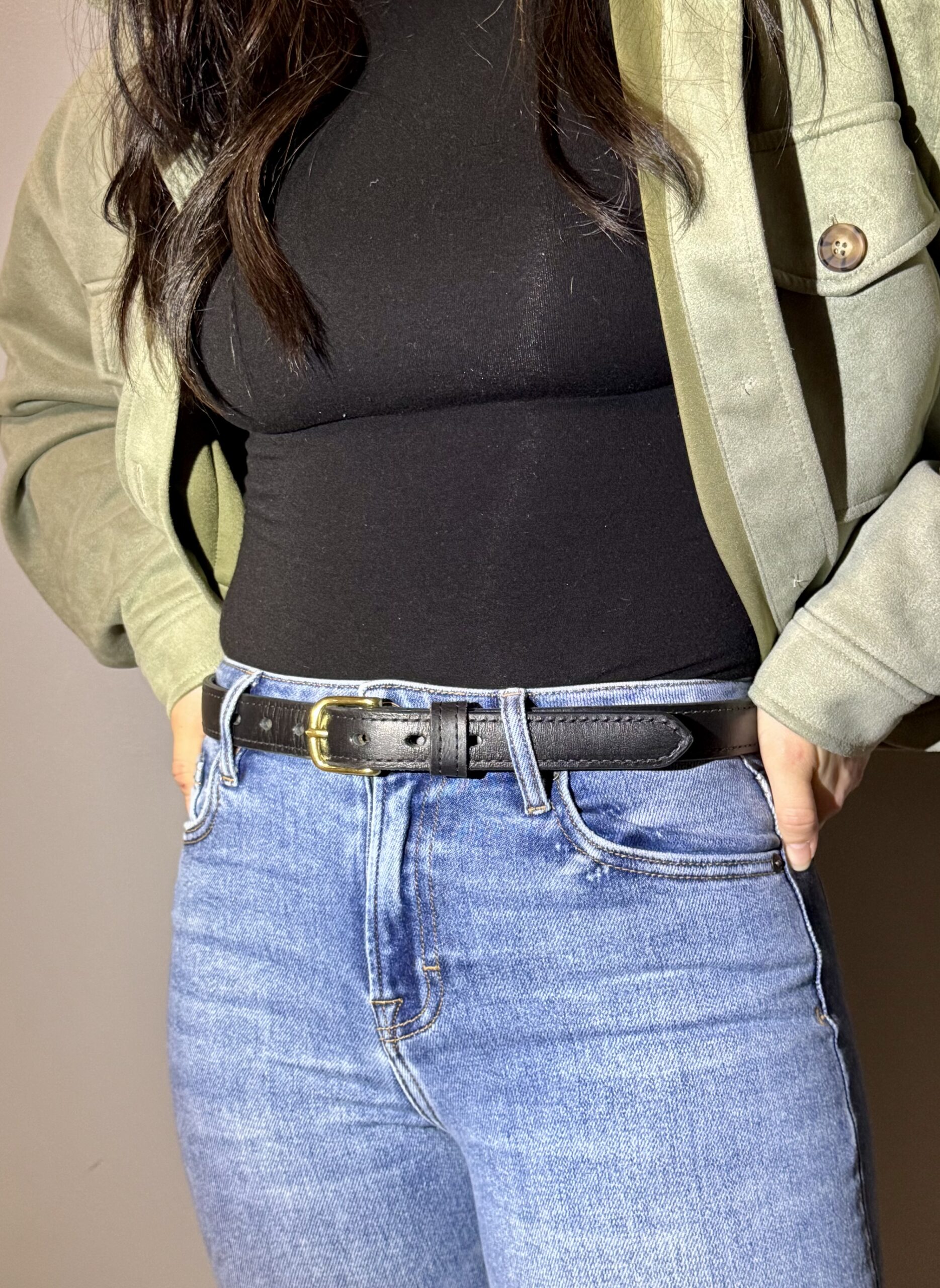 Black Raised Center Leather Belt - Image 7