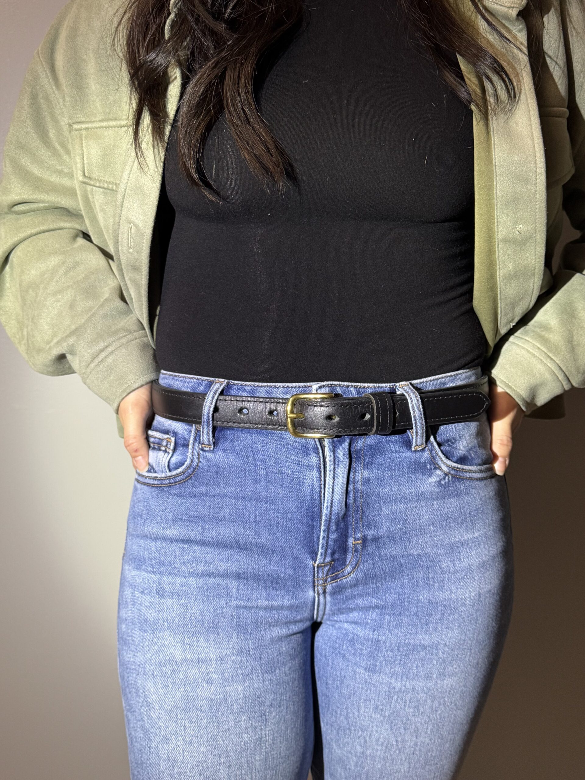 Black Raised Center Leather Belt - Image 6