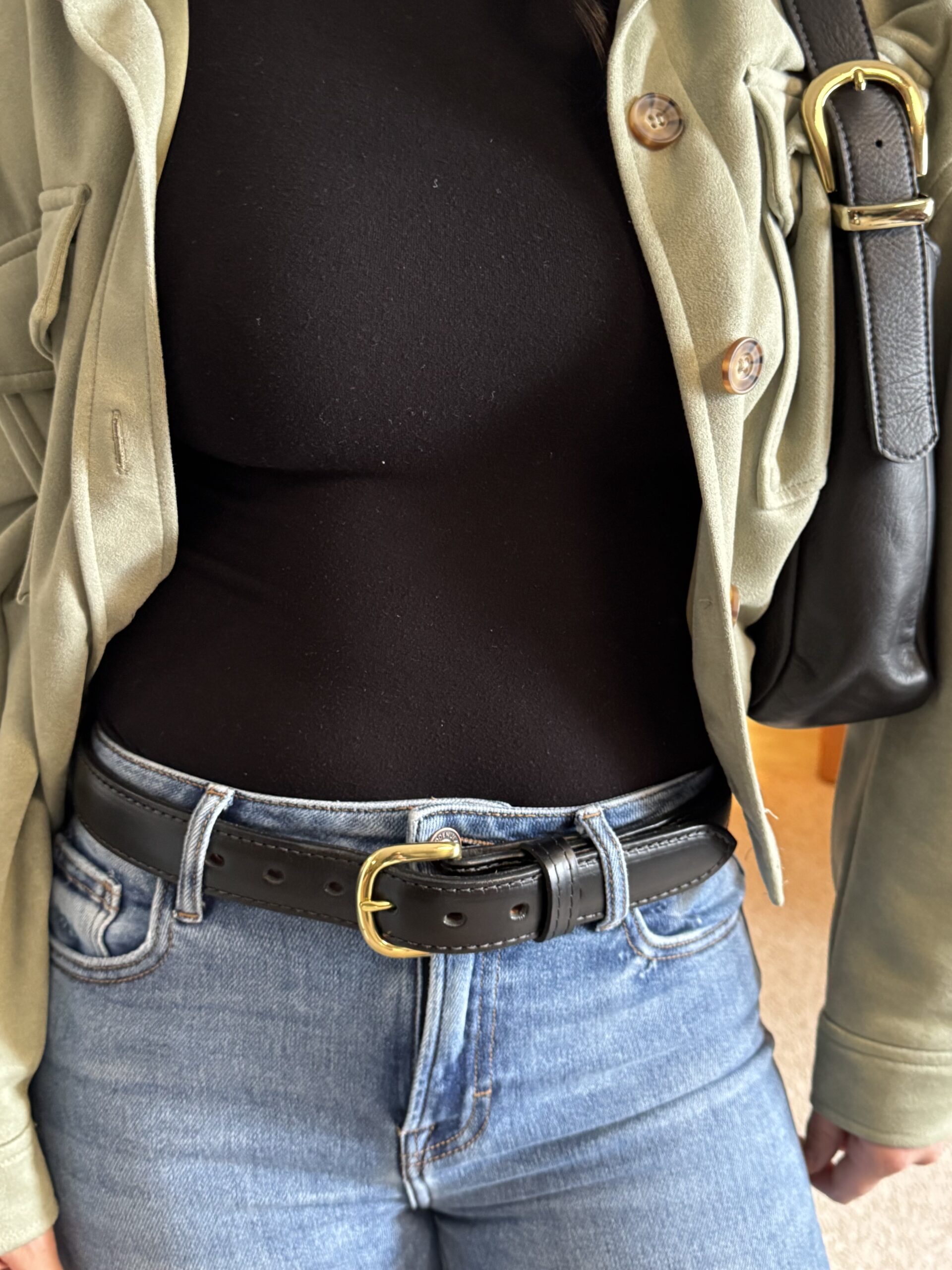 Black Raised Center Leather Belt - Image 4