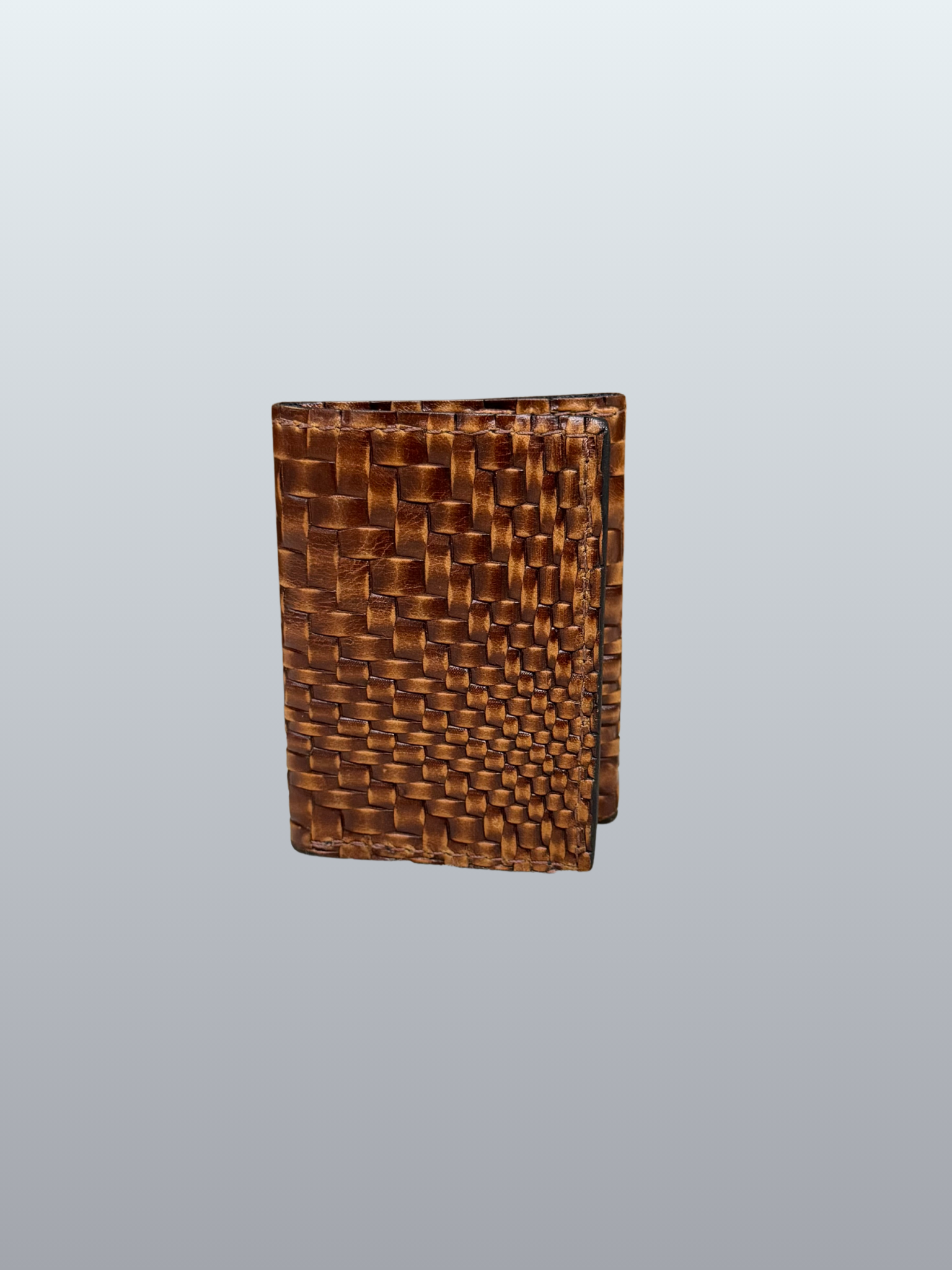 Basket Weave Brown Leather Trifold - Image 2