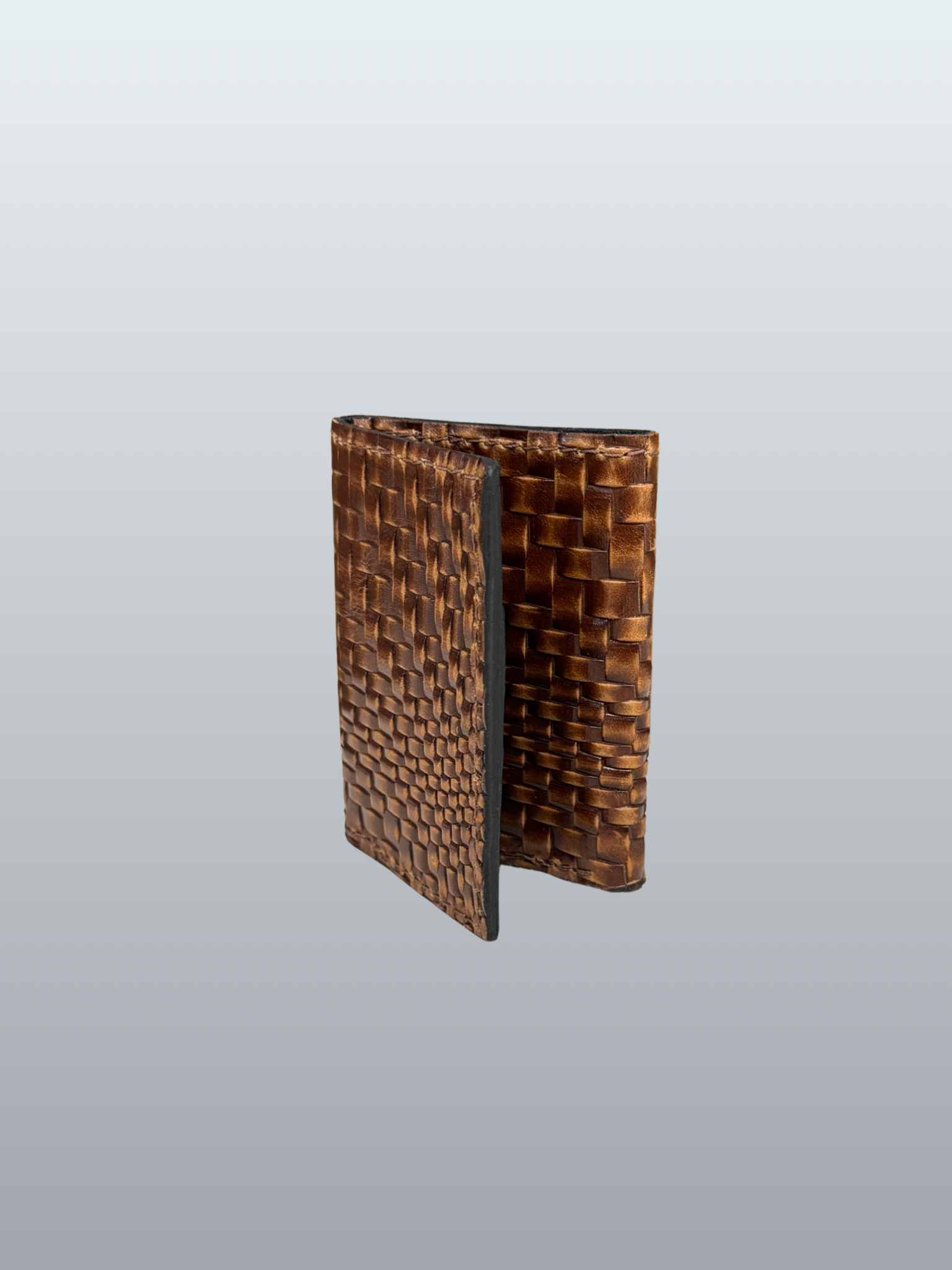 Basket Weave Brown Leather Trifold