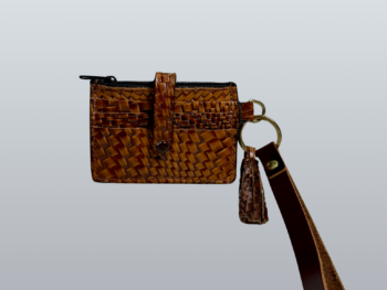 Brown Basketweave Leather Wristlet Wallet