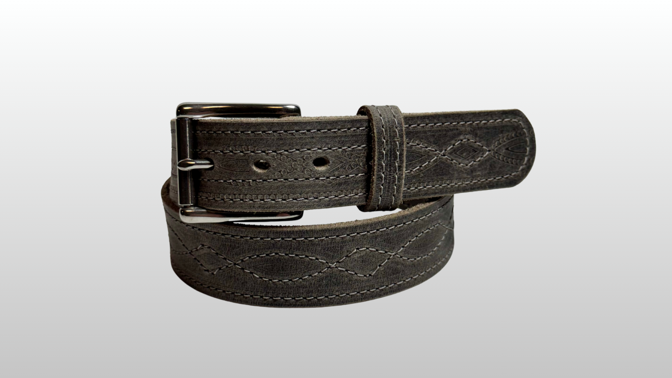 Grey Figure 8 Stitch Leather Belt
