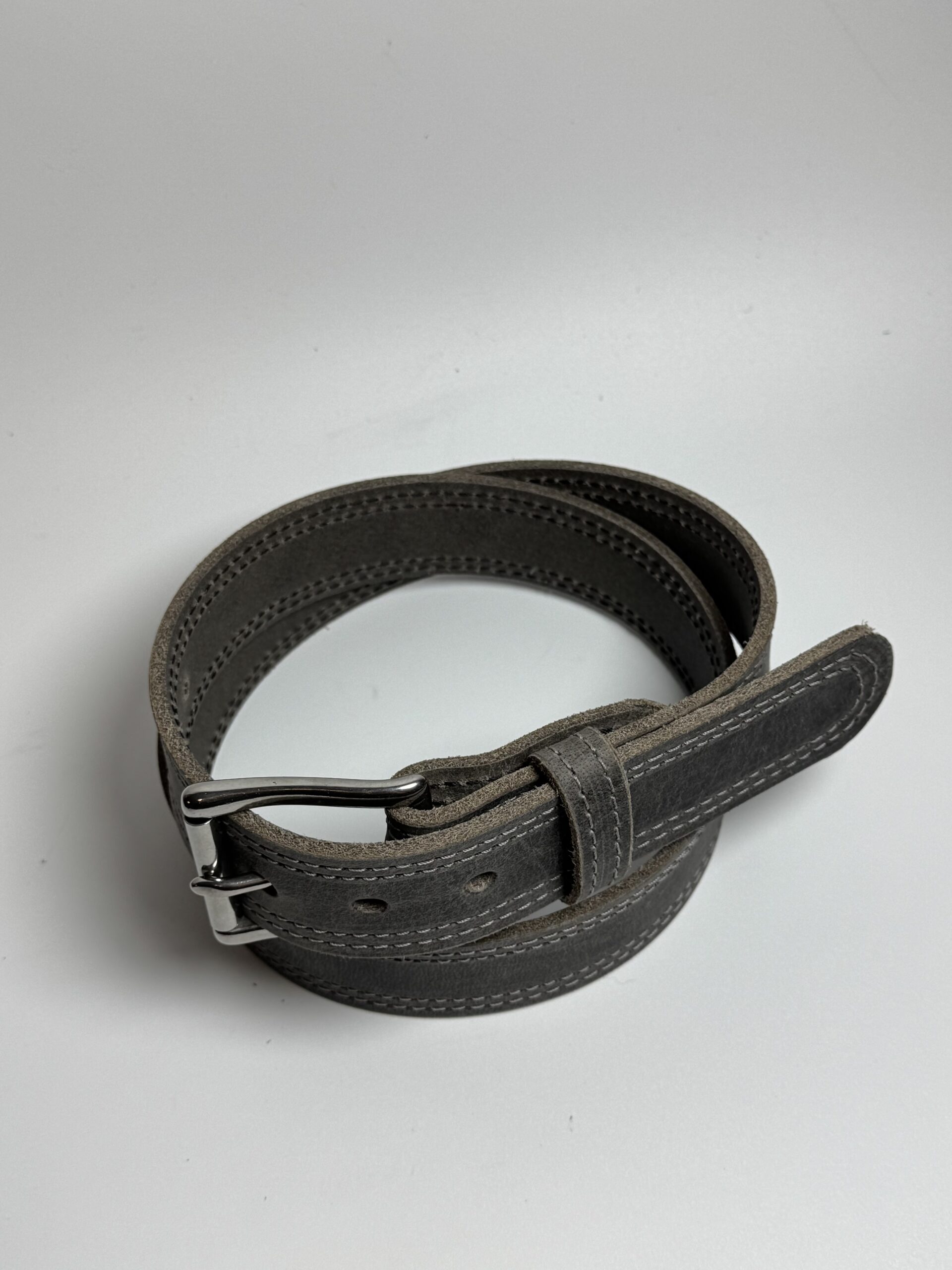 Grey Double Stitch Leather Belt - Image 3