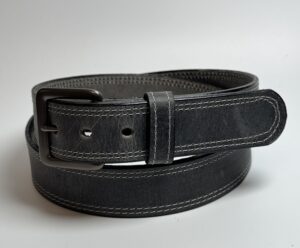 Grey Double Stitch Leather Belt