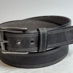 Grey Double Stitch Leather Belt