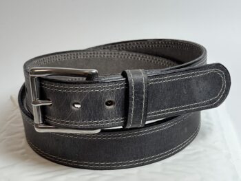Grey Double Stitch Leather Belt