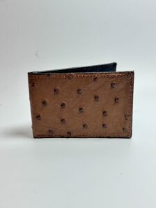Ostrich Brown Small Leather Bifold Wallet