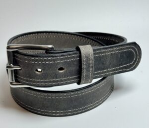 Grey Double Stitch Leather Belt