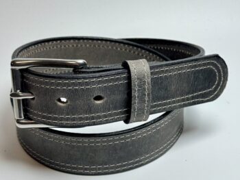 Grey Double Stitch Leather Belt