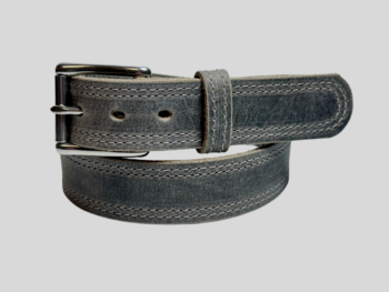 Grey Double Stitch Leather Belt