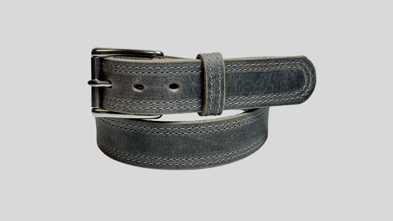 Grey Double Stitch Leather Belt