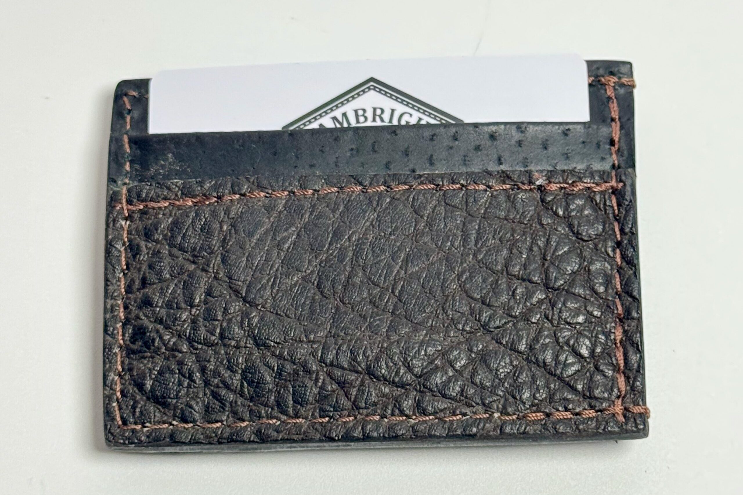Elephant nicotine leather money clip wallet showing the natural grain and exterior finish