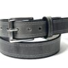 Grey double stitch leather belt with silver stainless steel roller buckle