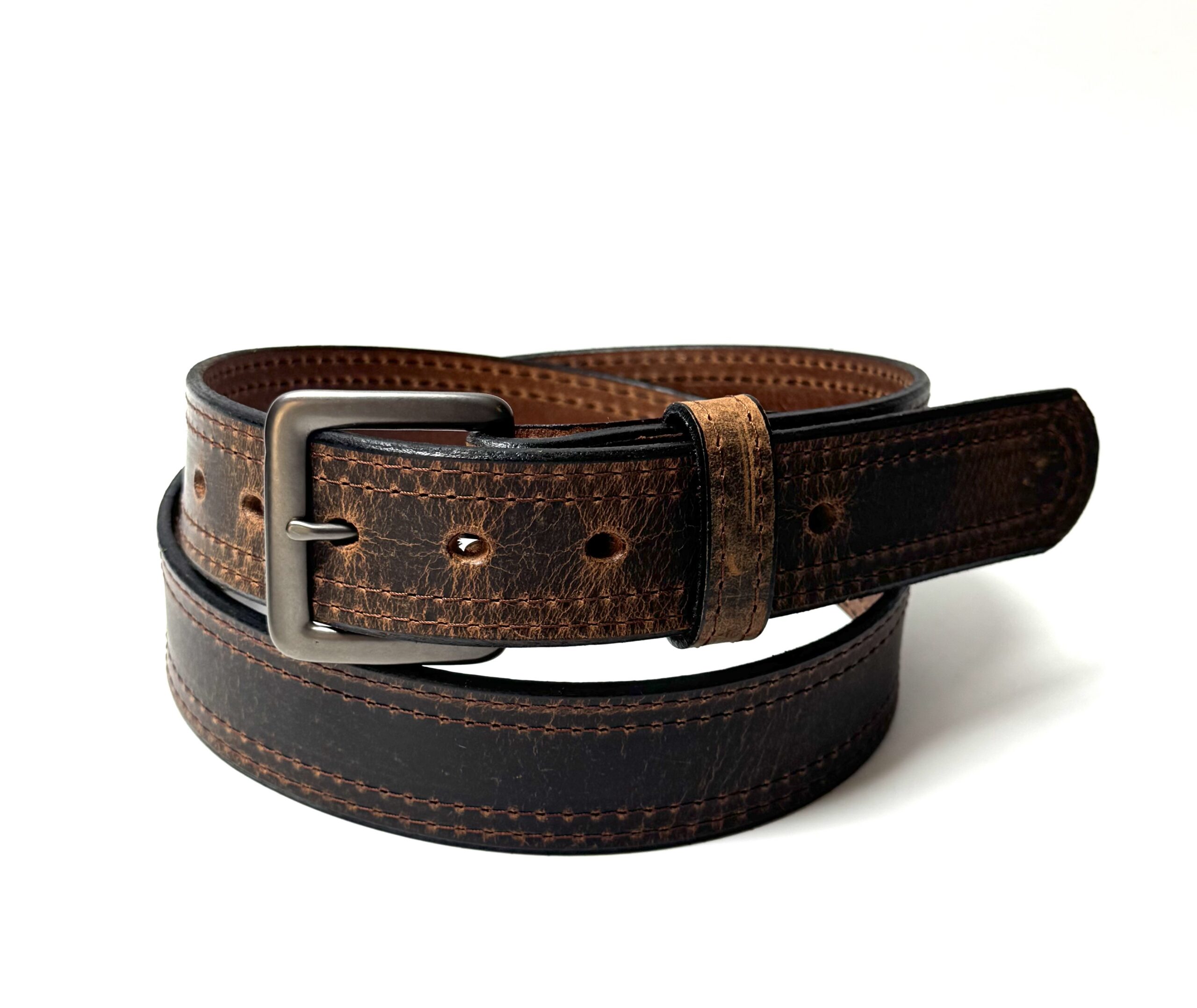 Water Buffalo Double Stitch Crazy Horse Belt - Brown Stitching