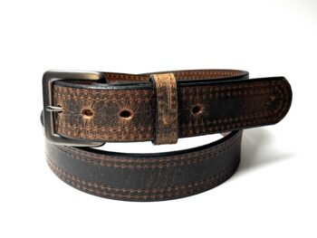 Water Buffalo Double Stitch Crazy Horse Belt - Brown Stitching