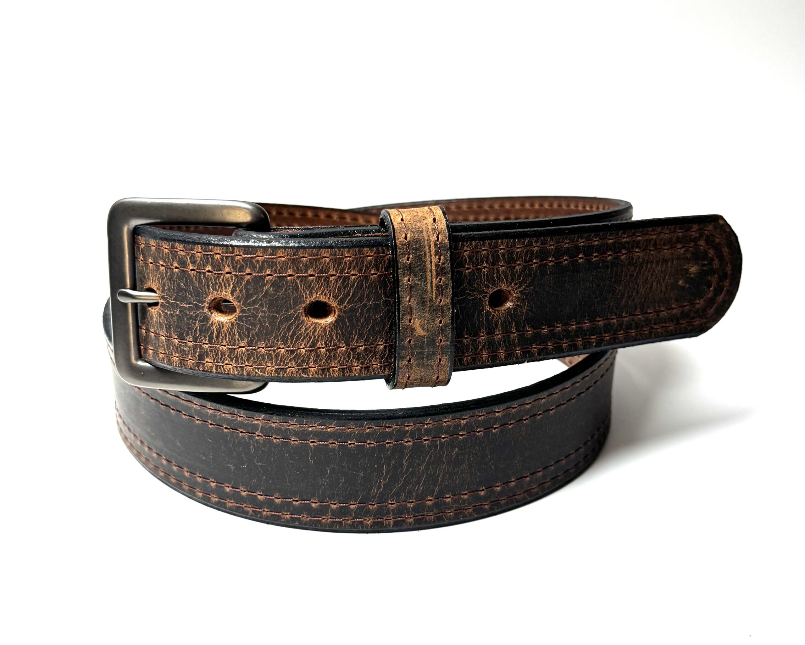 Water Buffalo Double Stitch Crazy Horse Belt - Brown Stitching
