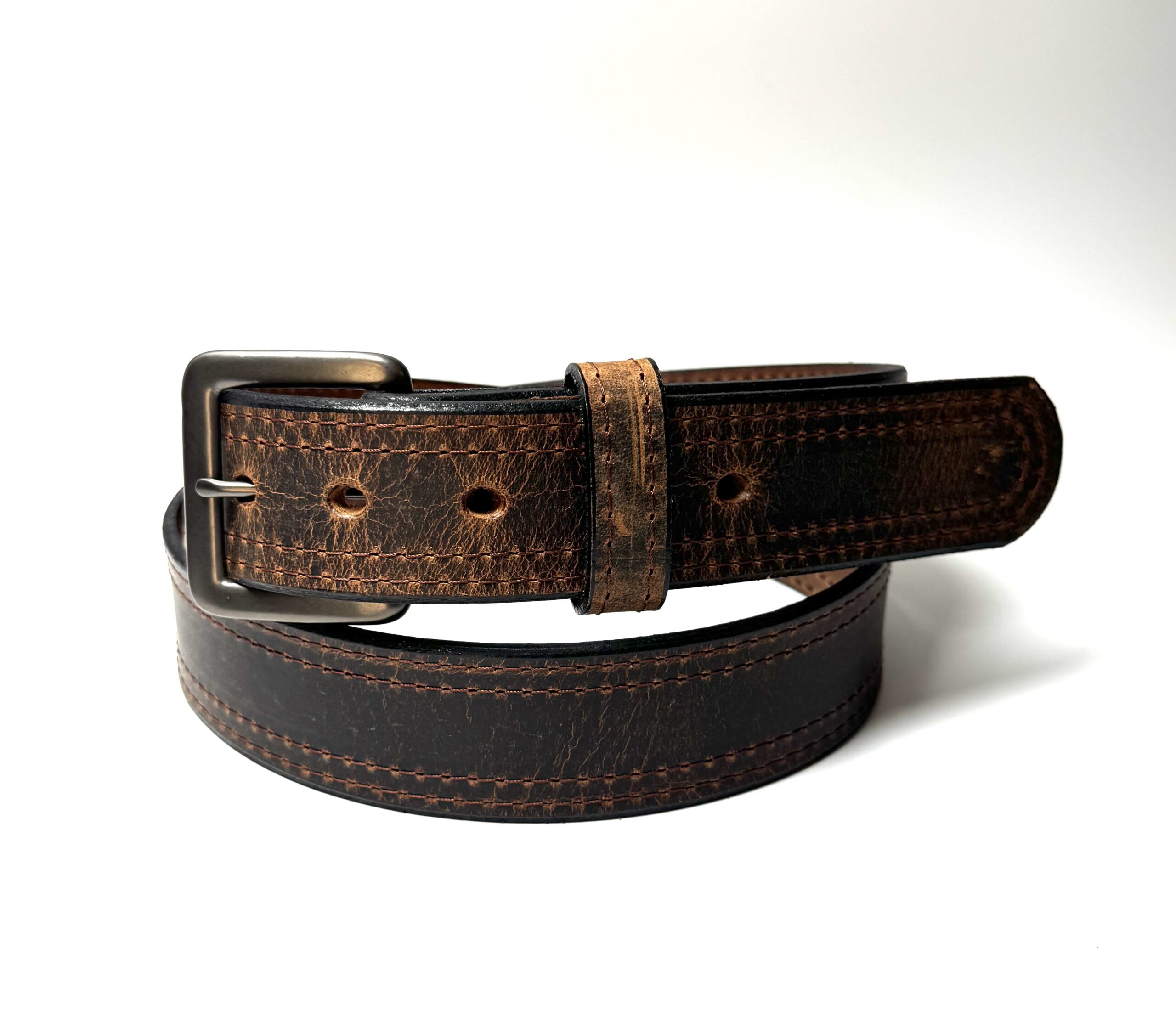 Water Buffalo Double Stitch Crazy Horse Belt - Brown Stitching