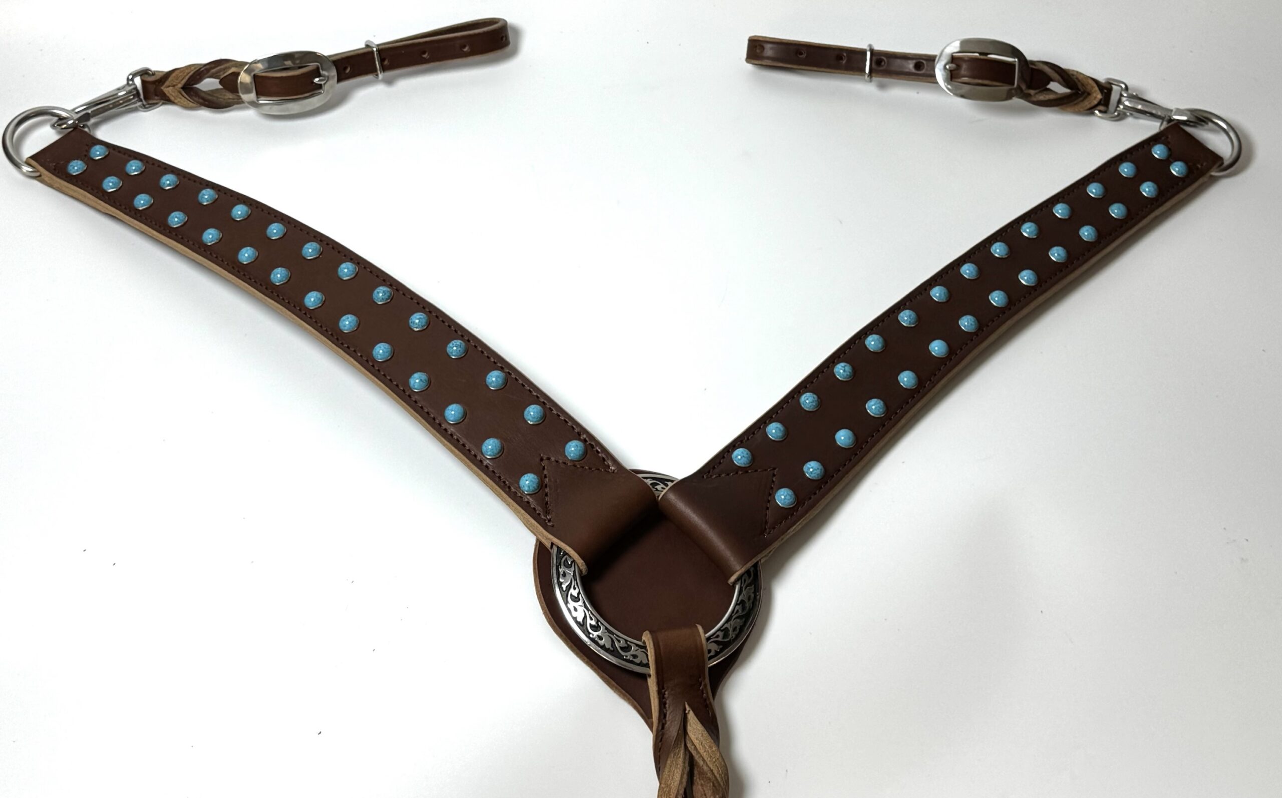 Turquoise Outlaw Leather Breast Collar | Handmade Western Horse Tack