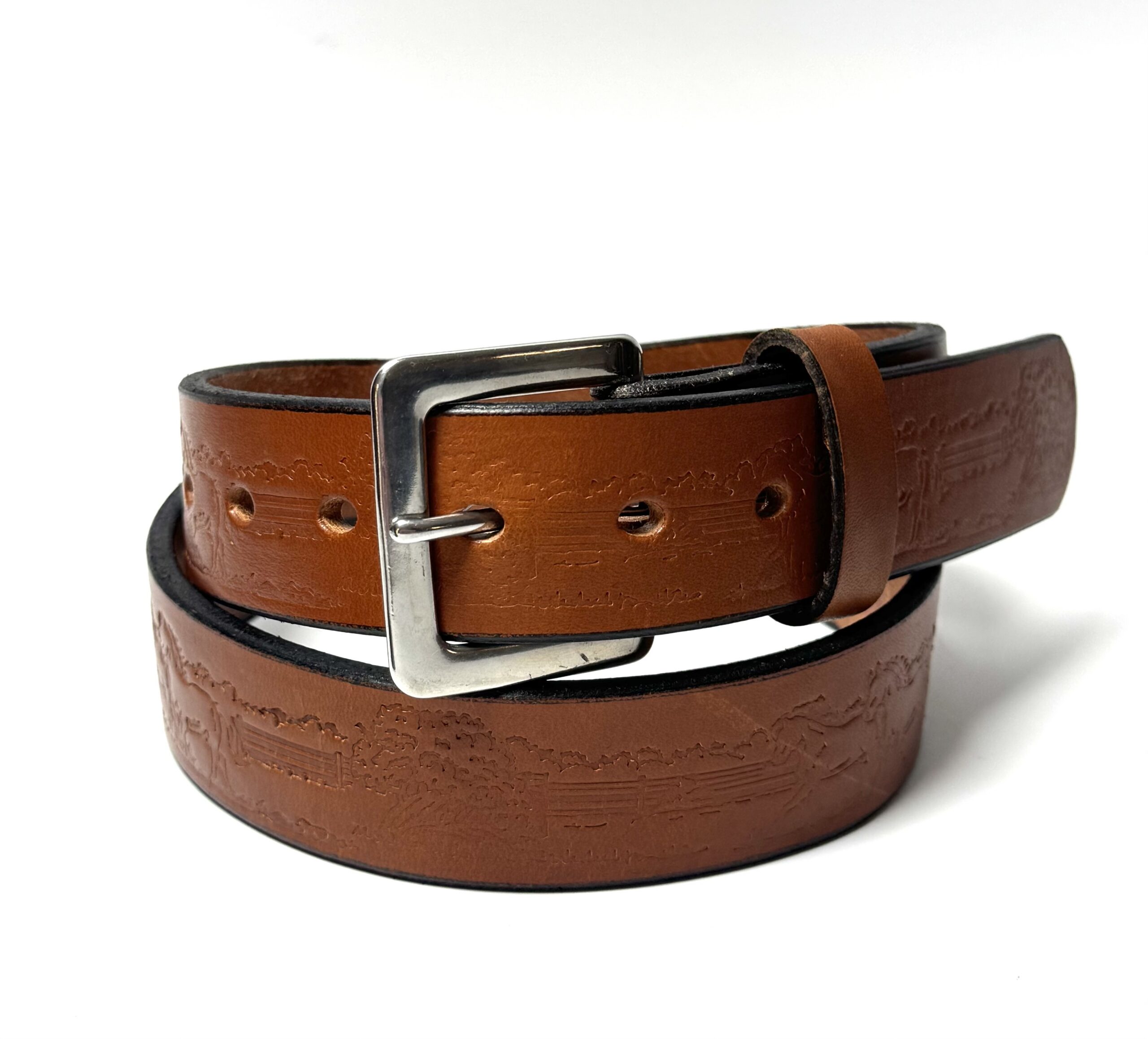 Horses Light Brown Premium Heavy Leather Belt Front View