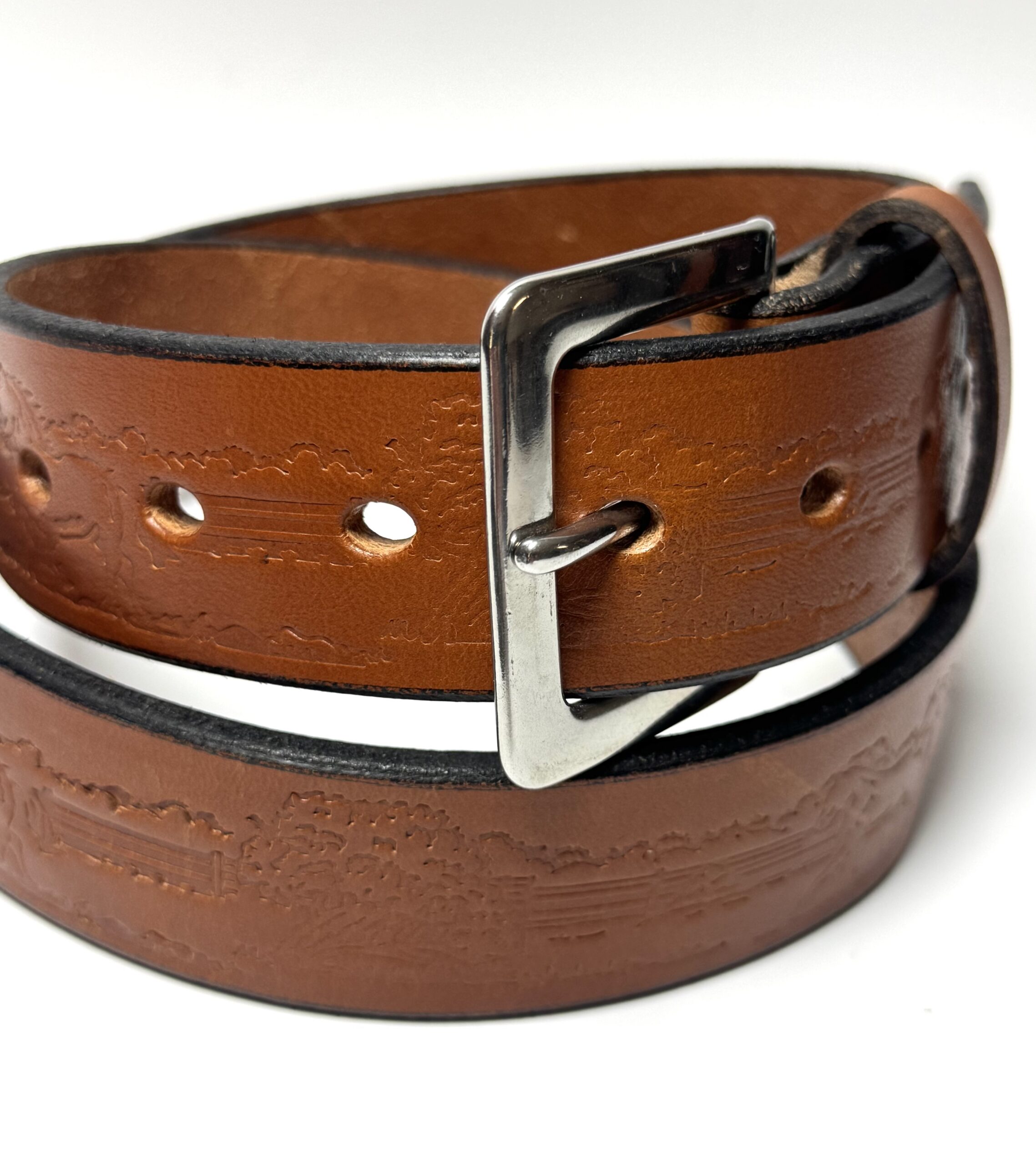 Horses Light Brown Premium Heavy Leather Belt Front View