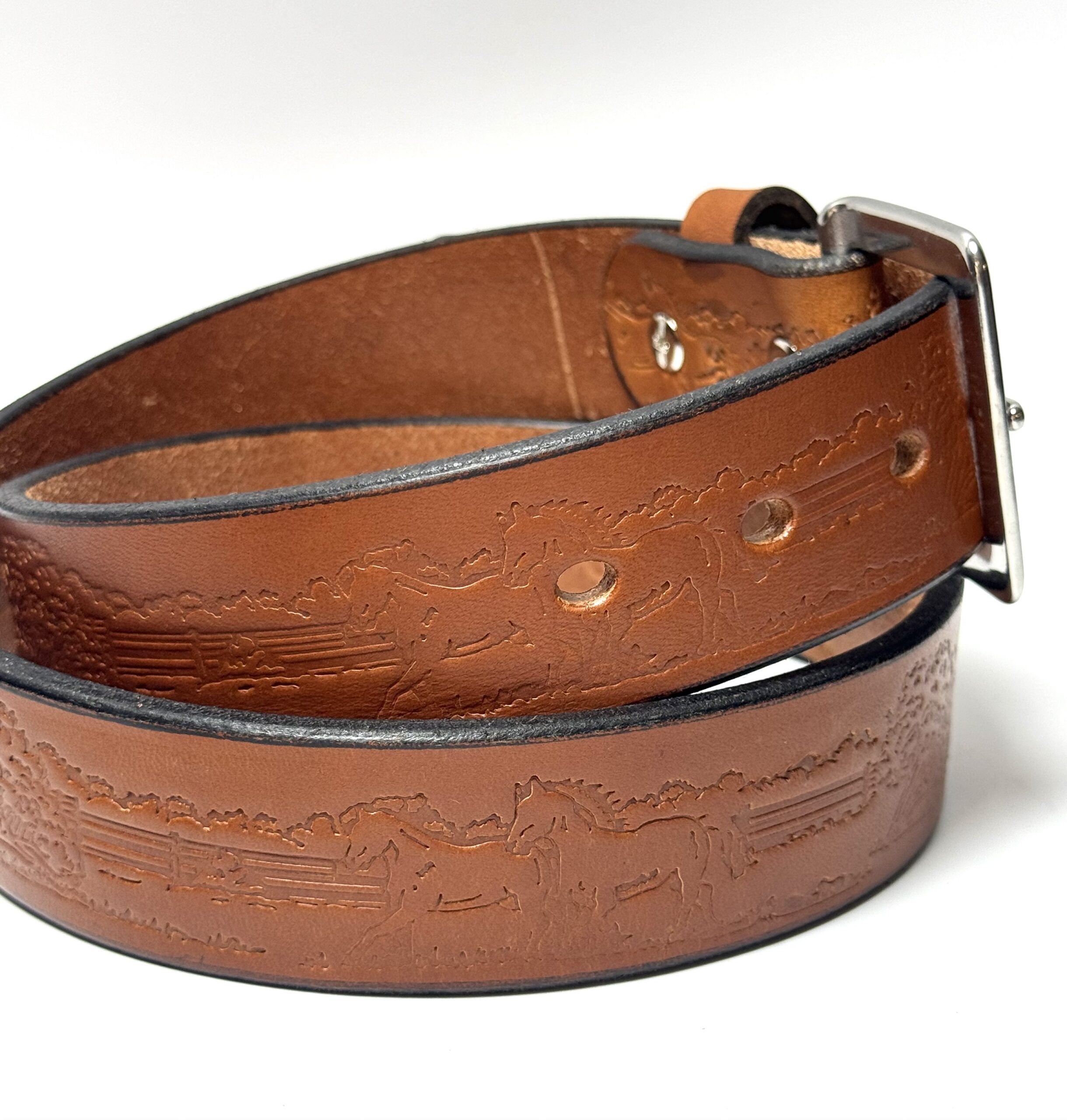 Horses Light Brown Premium Heavy Leather Belt Front View
