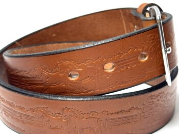 Horses Light Brown Premium Heavy Leather Belt Front View