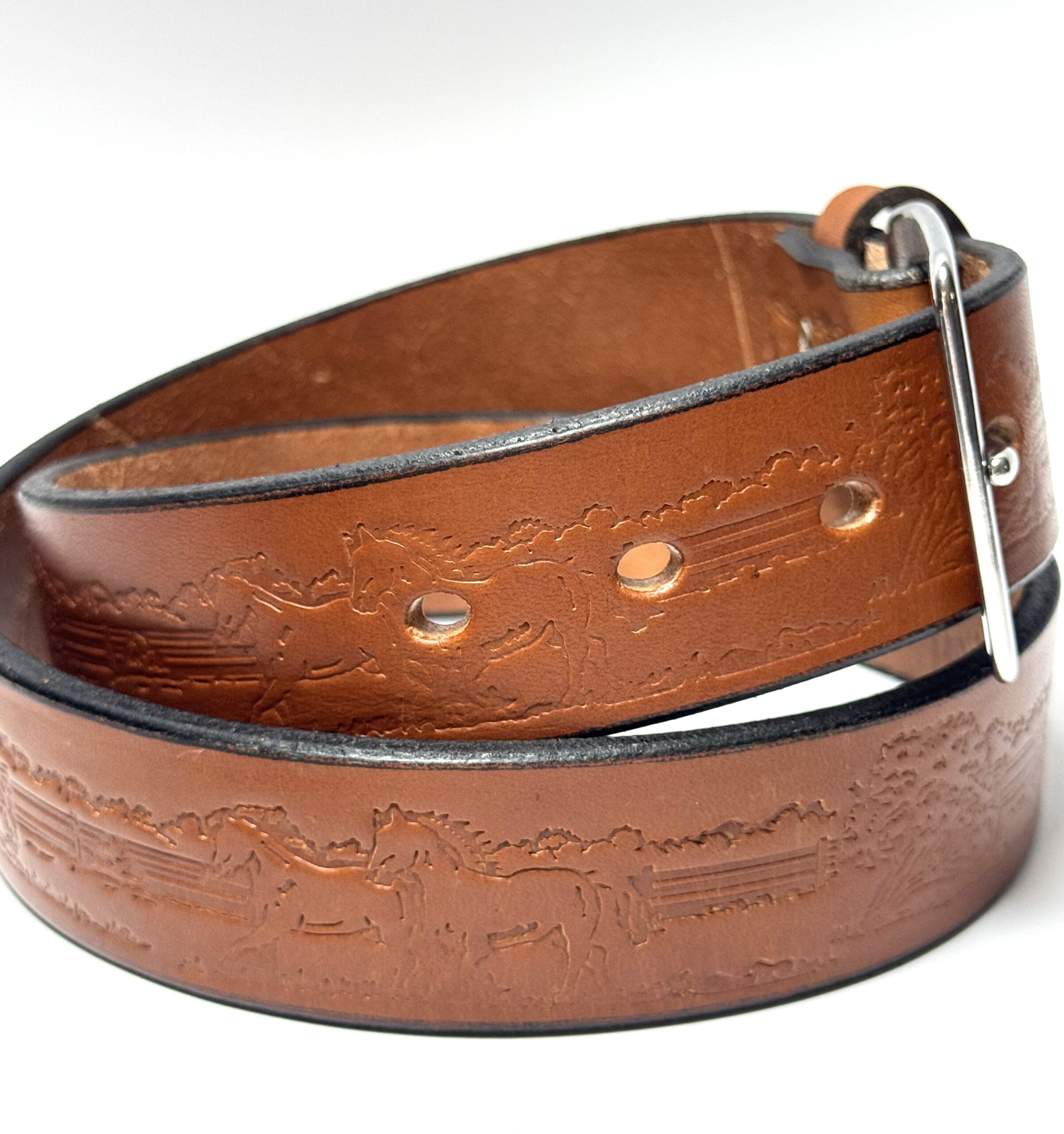 Horses Light Brown Premium Heavy Leather Belt Front View