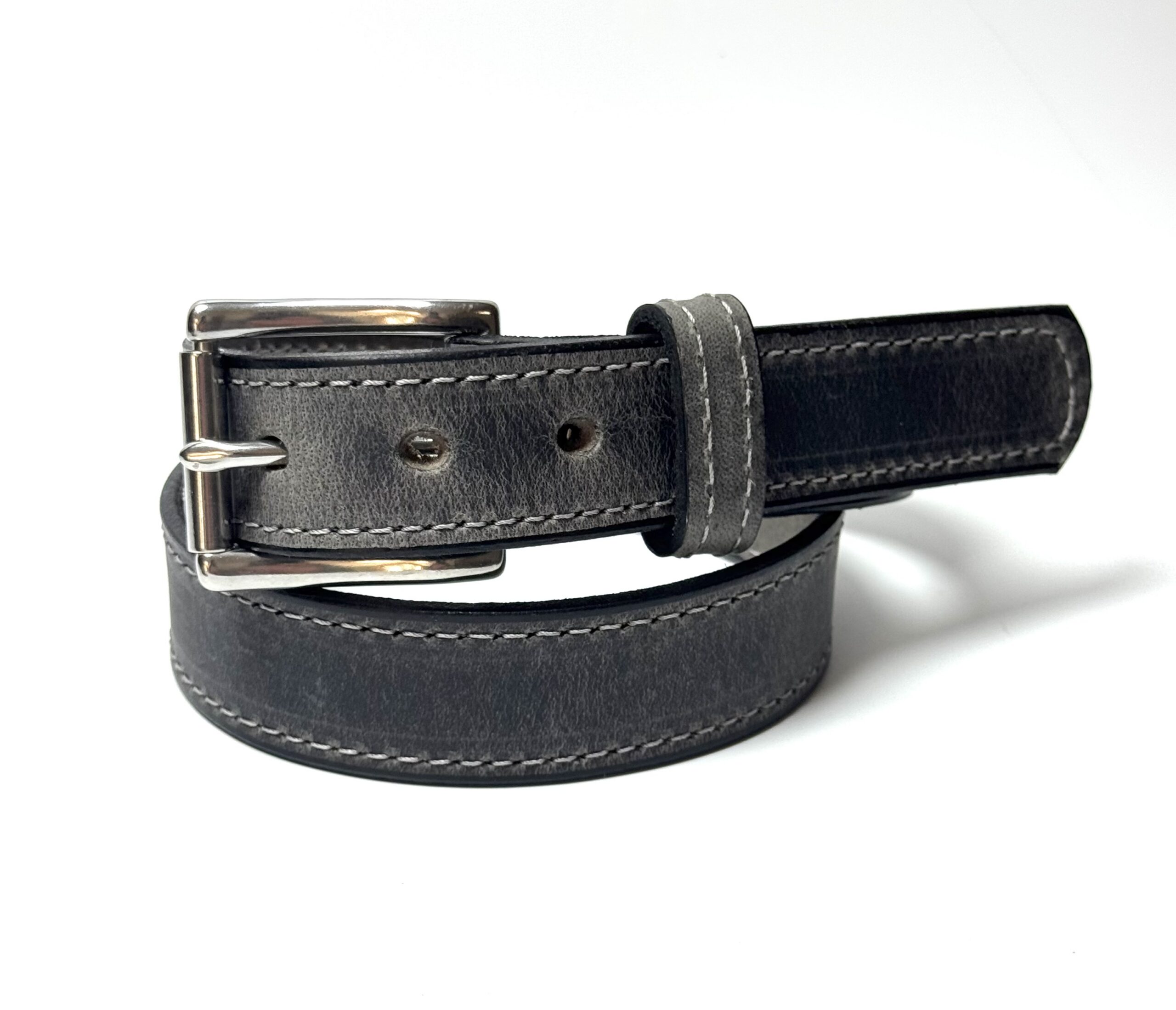 Grey Leather Dress Belt