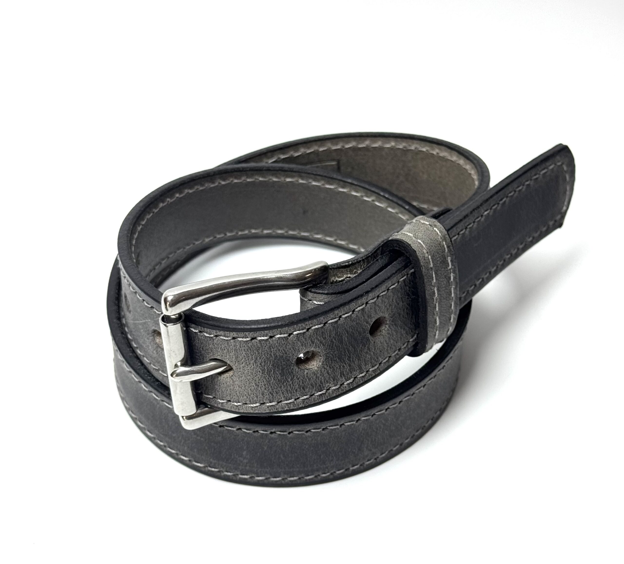 Grey Leather Dress Belt