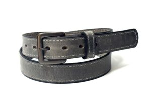 Grey leather dress belt with dark grey buckle