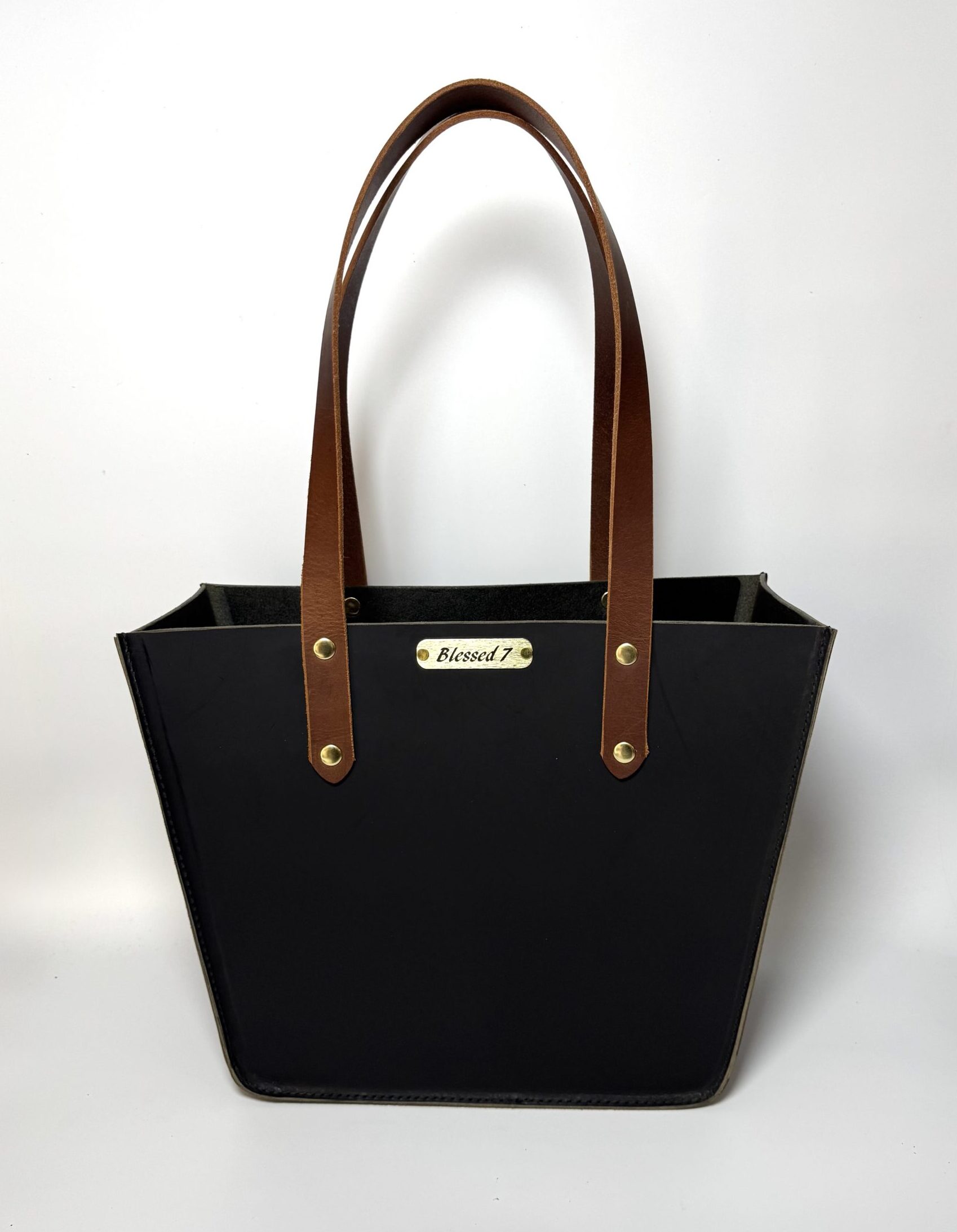 Black Leather Tote With Brown Leather Handles