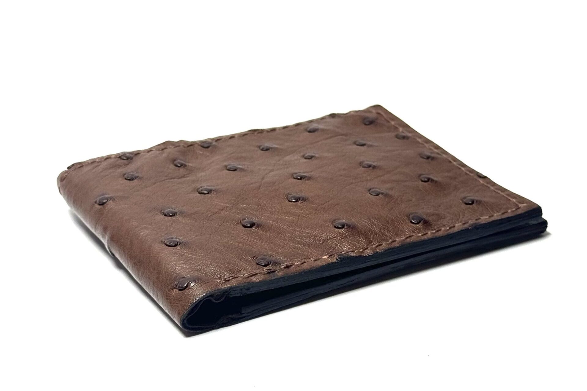 Ostrich Brown Leather Bifold Wallet