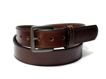 Water Buffalo Brown Leather Dress Belt- Dark Grey Buckle-1.5" Wide