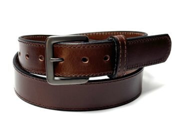 Water Buffalo Brown Leather Dress Belt- Dark Grey Buckle-1.5" Wide
