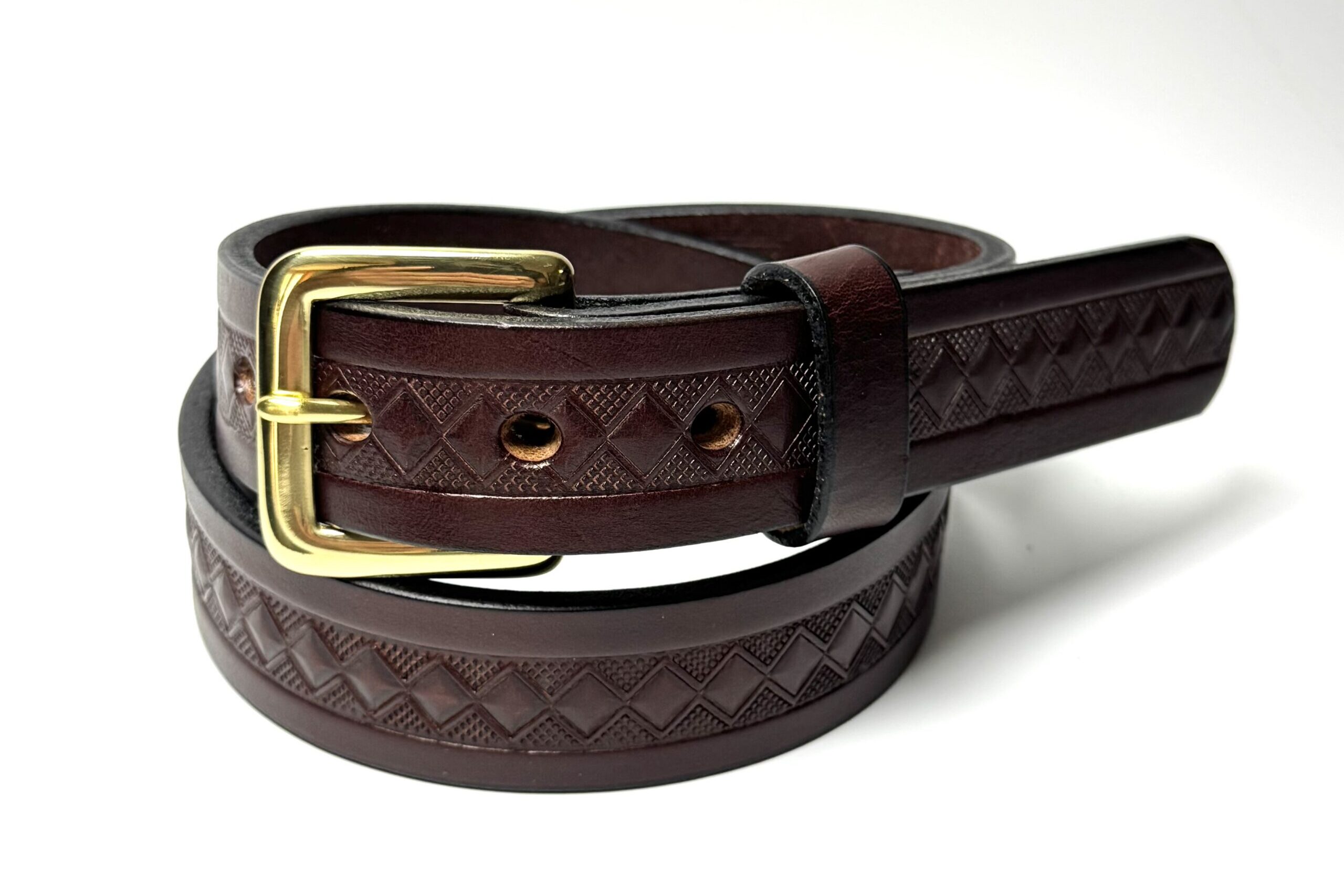 Brown Diamond Leather Belt - 1.25" Wide
