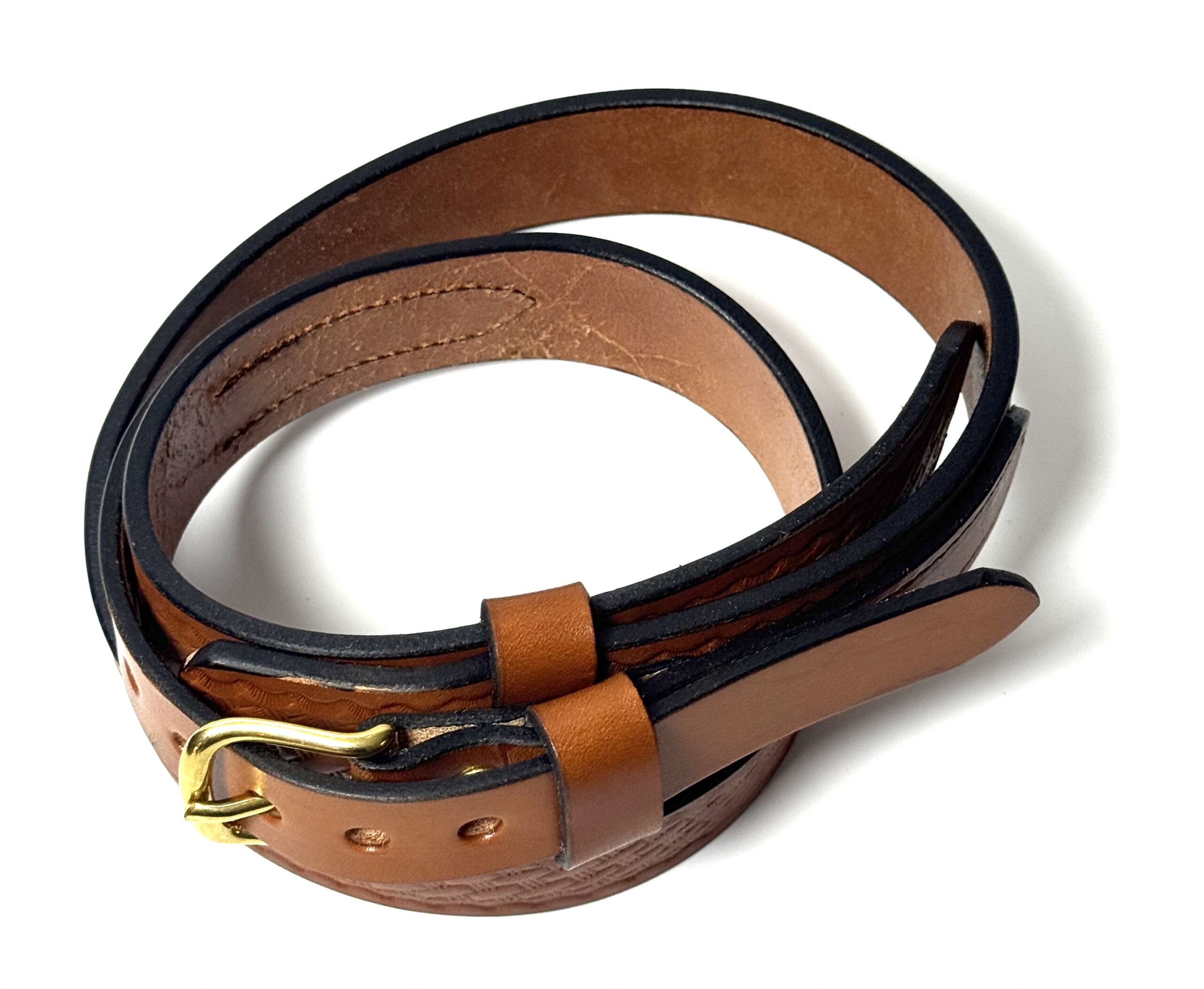 Basket Weave Light Brown Leather Ranger Belt handcrafted by Amish craftsmen from premium full grain leather with a solid brass buckle.