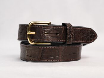 Desert brown alligator leather belt with solid brass buckle