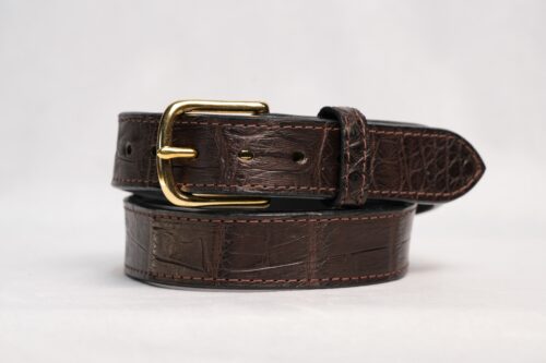 Desert brown alligator leather belt with solid brass buckle