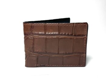 Desert brown alligator leather bifold wallet with natural scale pattern