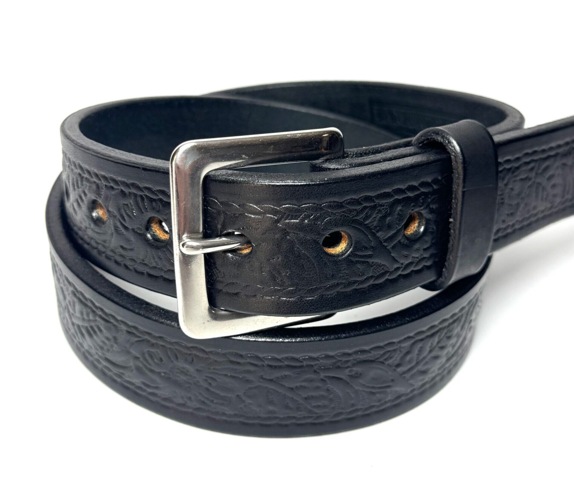 Black Floral Leather Belt