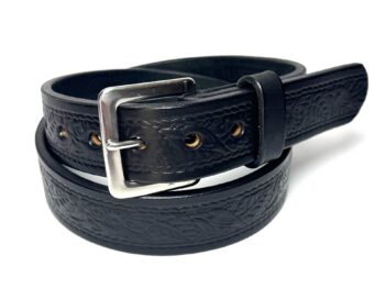 Black Floral Leather Belt