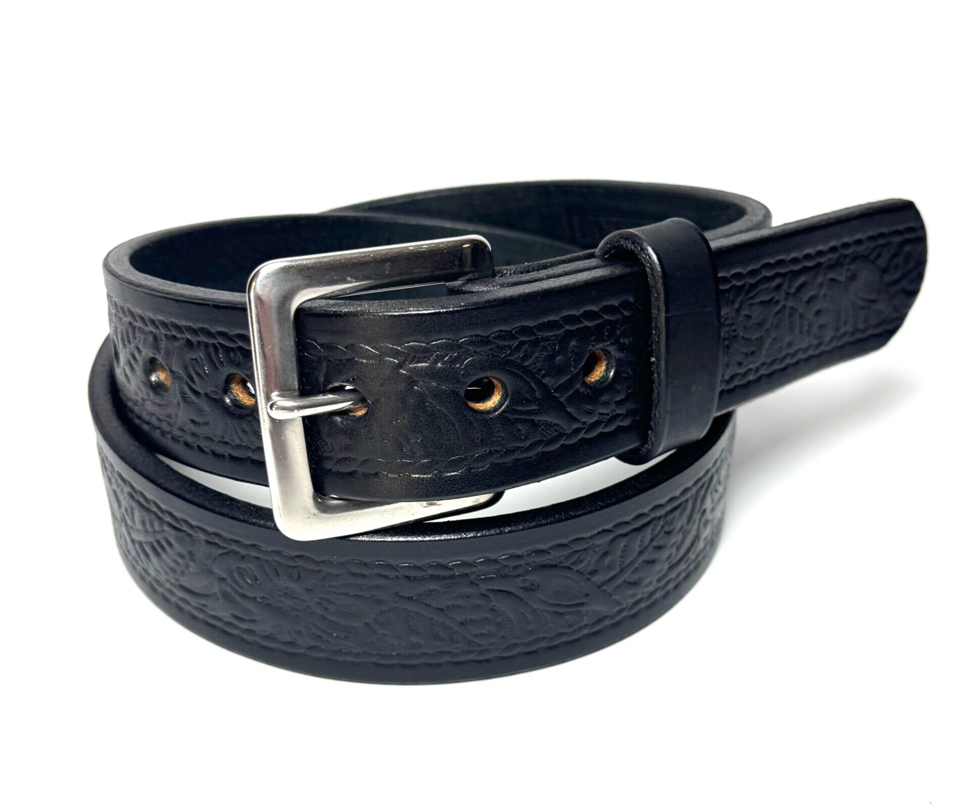 Black Floral Leather Belt