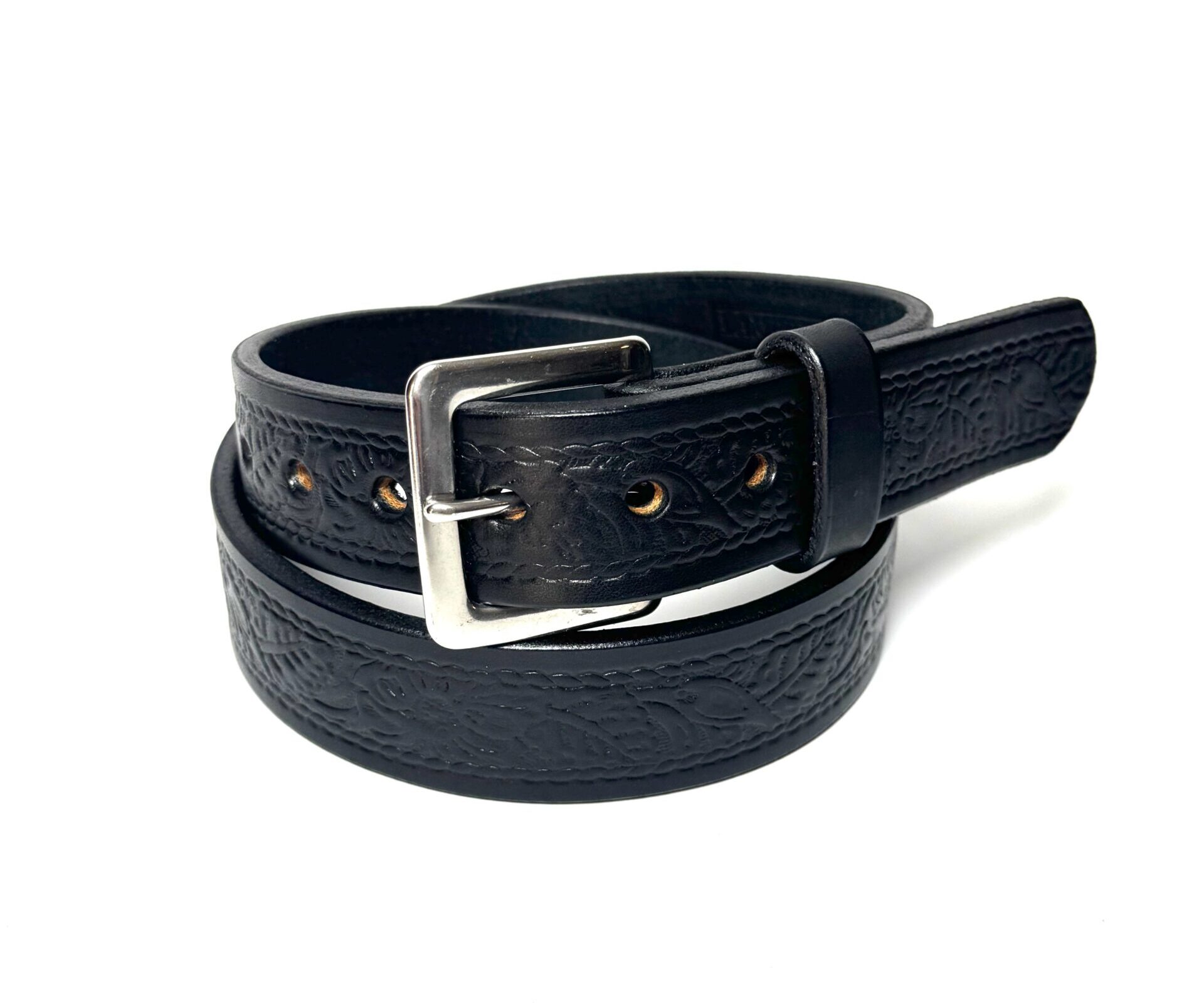 Black Floral Leather Belt