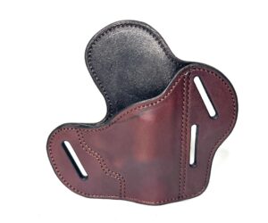 Brown 3-slot J-frame leather holster for cross-draw or standard side carry