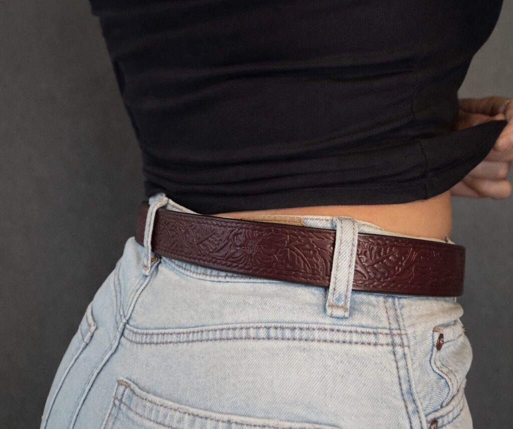 Brown Floral Design Leather Belt