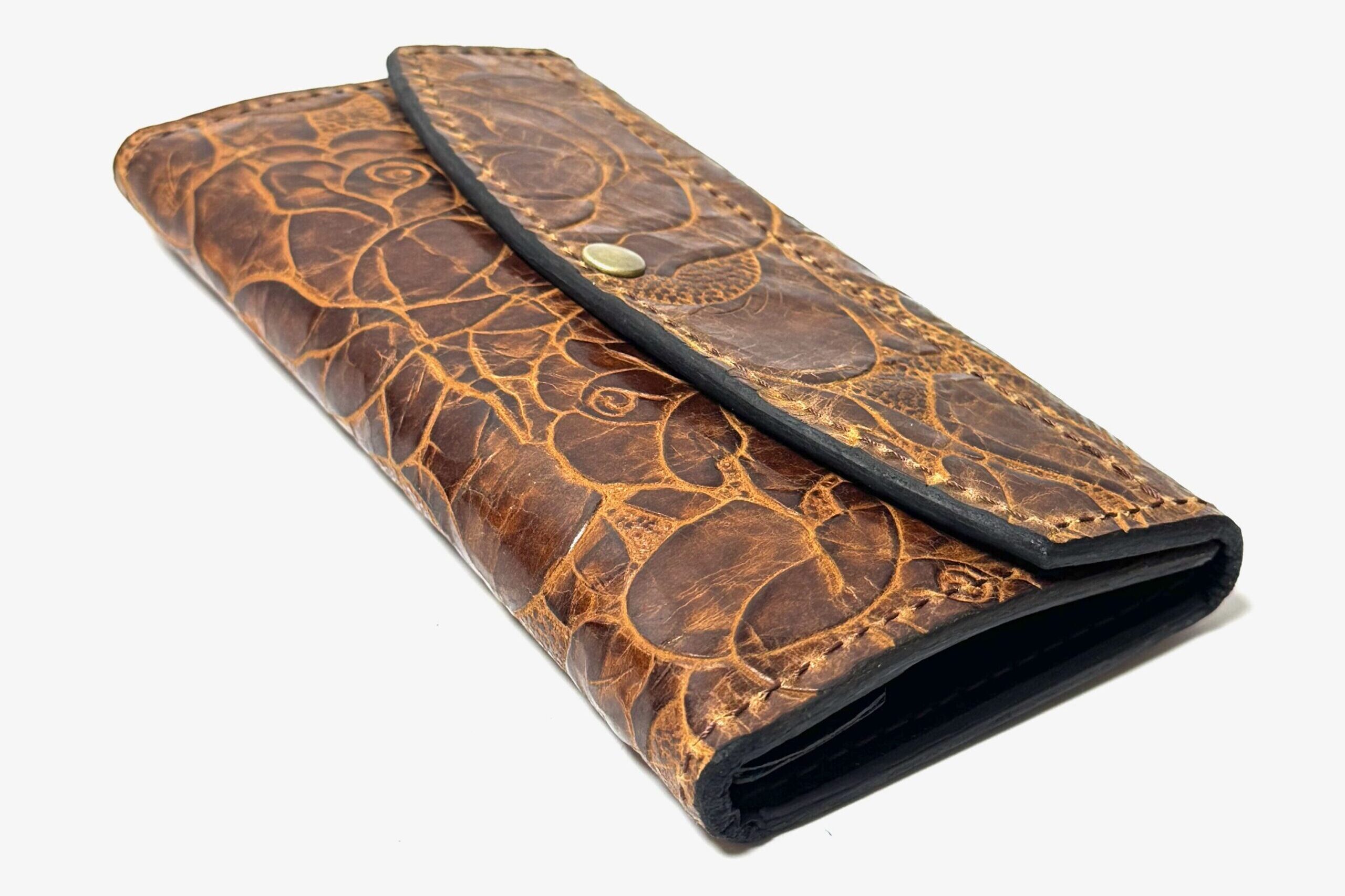 Brown Floral Leather Clutch